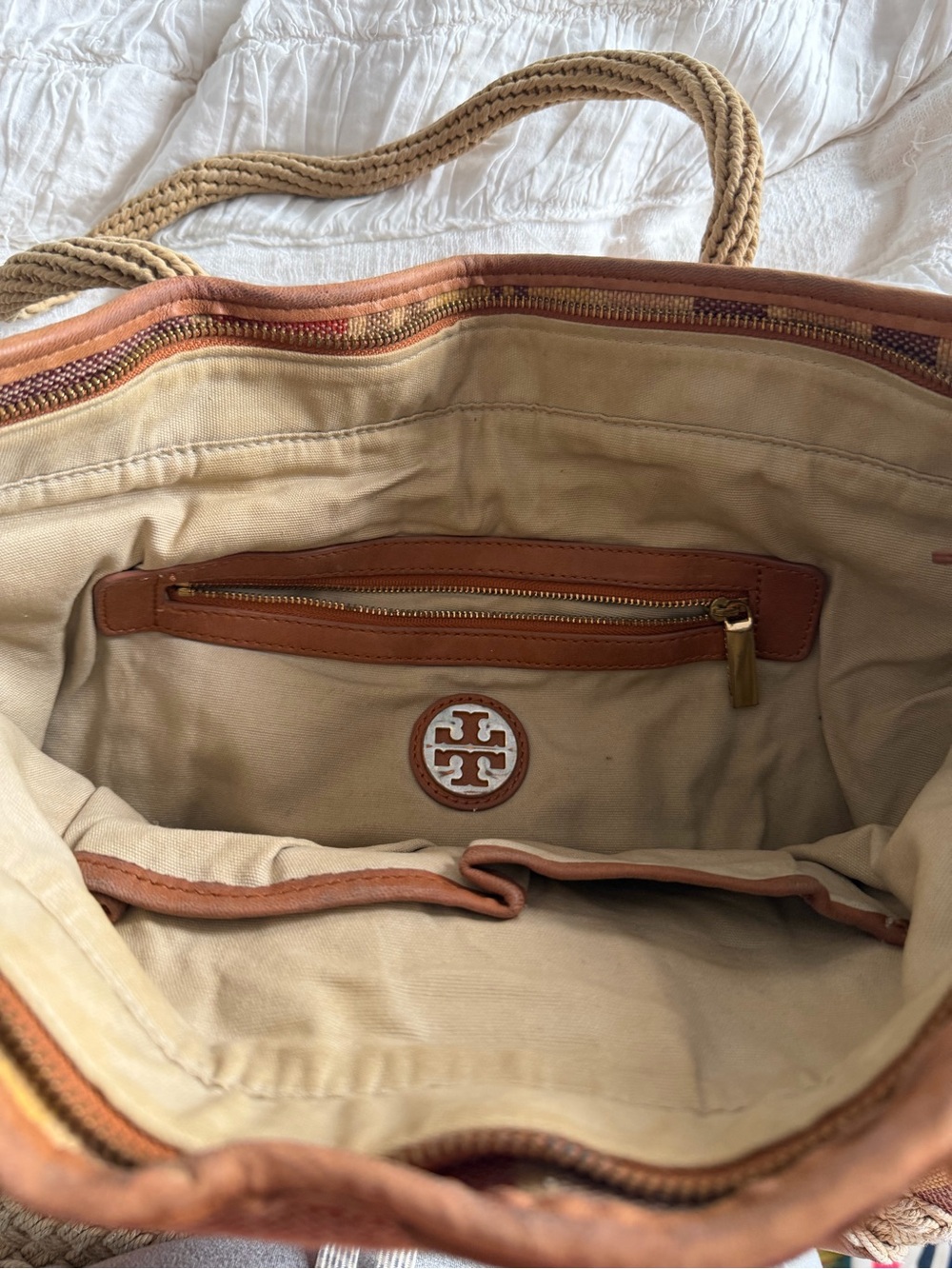 Tory Burch Striped Canvas Tote in Brown, Tan & Rust - Picture 4 of 4